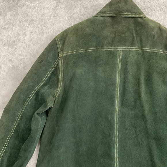 Vintage BUCKBOARD Jacket Mens 42 Green Yellow Stitching Button Snap Leather 70’s - Picture 14 of 16